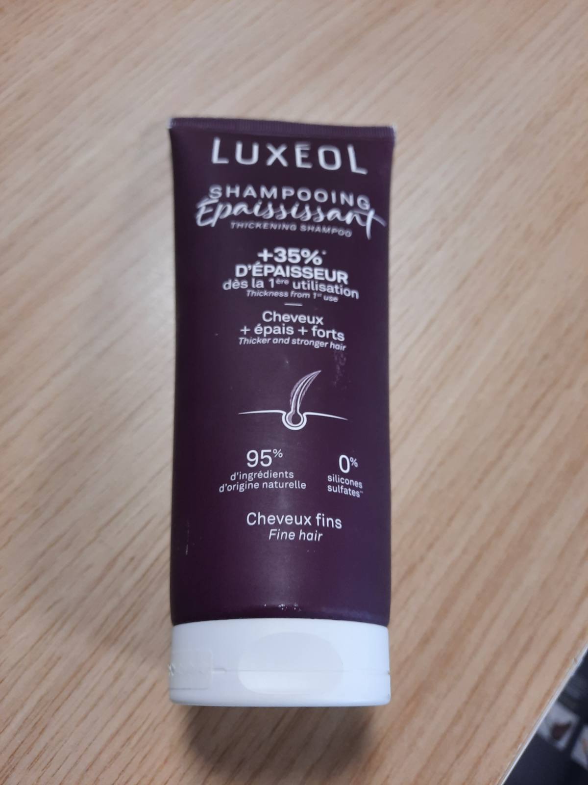 318036 - LUXÉOL Shampo Trashëse, 200 ml, +35% Trashësi që nga Përdorimi i Parë, me Alga të Kuqe, Proteinë Orizi, Acid Hialuronik, Pa Silikon, Prodhuar në Francë