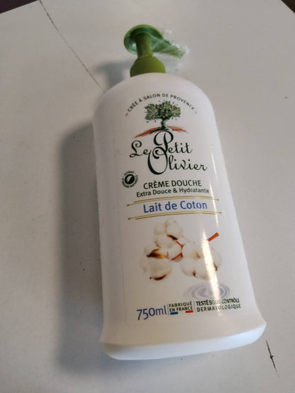 319022 - LE PETIT OLIVIER - Krem Dushi Ekstra i Butë dhe Hidratues - Qumësht Pambuku - pH Neutral për Lëkurën - Pa Sapun, Pa Ngjyrues - 750 ml