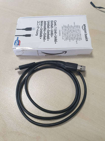 320621 - AMAZON BASICS Kabllo karikimi të shpejtë USB-C në USB-A 2.0, shpejtësi 480 Mbps, i çertifikuar USB-IF, për Apple iPhone 16/15, iPad, Samsung Galaxy, 0.9 m, i zi