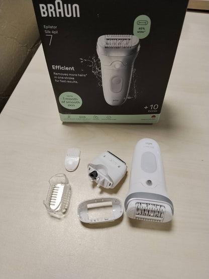 315214 - lator elektrik pa tel Silk·épil 7 për femra, 7-241, kokë e gjerë, krehër prerës, përdorim i lagësht dhe i thatë, heqje e butë e qimeve