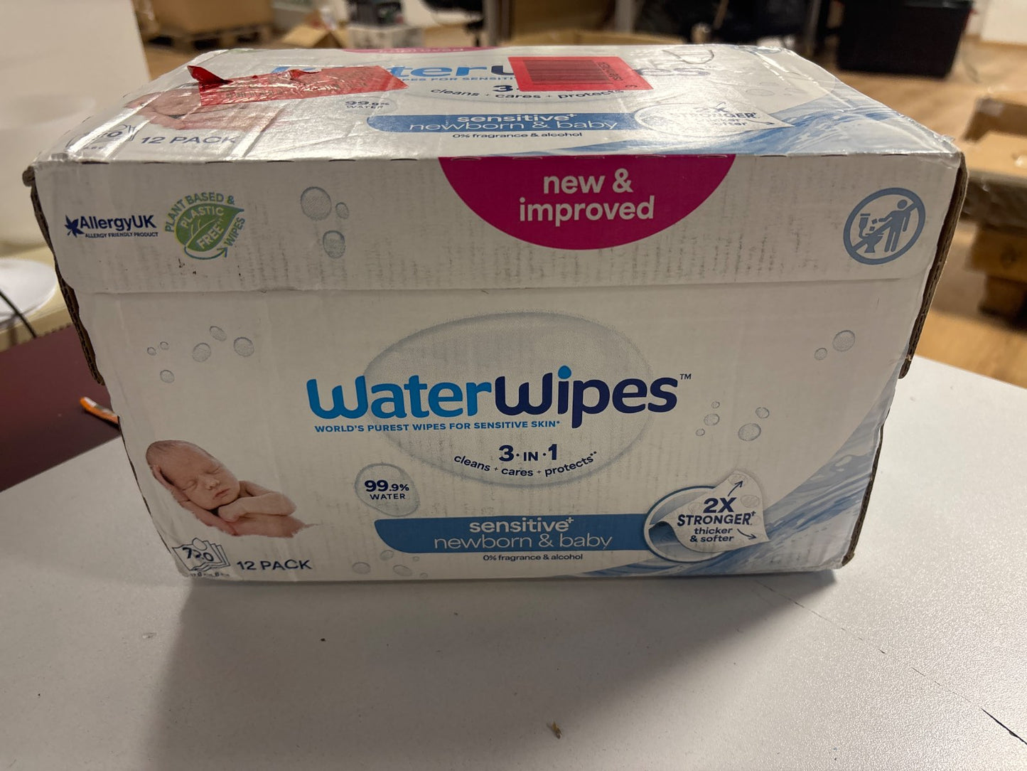315954 - WATERWIPES Peceta Sensitive+ për të porsalindur dhe bebe, 720 peceta (12 pako), 99.9% ujë, pa aromë