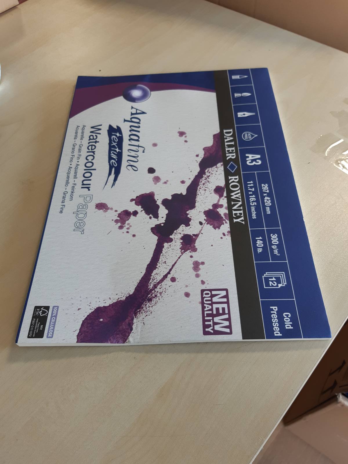 273916 - DALER ROWNEY Aquafine - Bllok me bojëra uji, 12 fletë A3 - 300gsm - Kokërr e imët