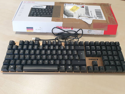 319526 - CHERRY KC 200 MX Tastierë mekanike zyre, pllakë metalike anodizuar, QWERTZ, me tela, çelësa MX2A Silent RED, e zezë/bronz