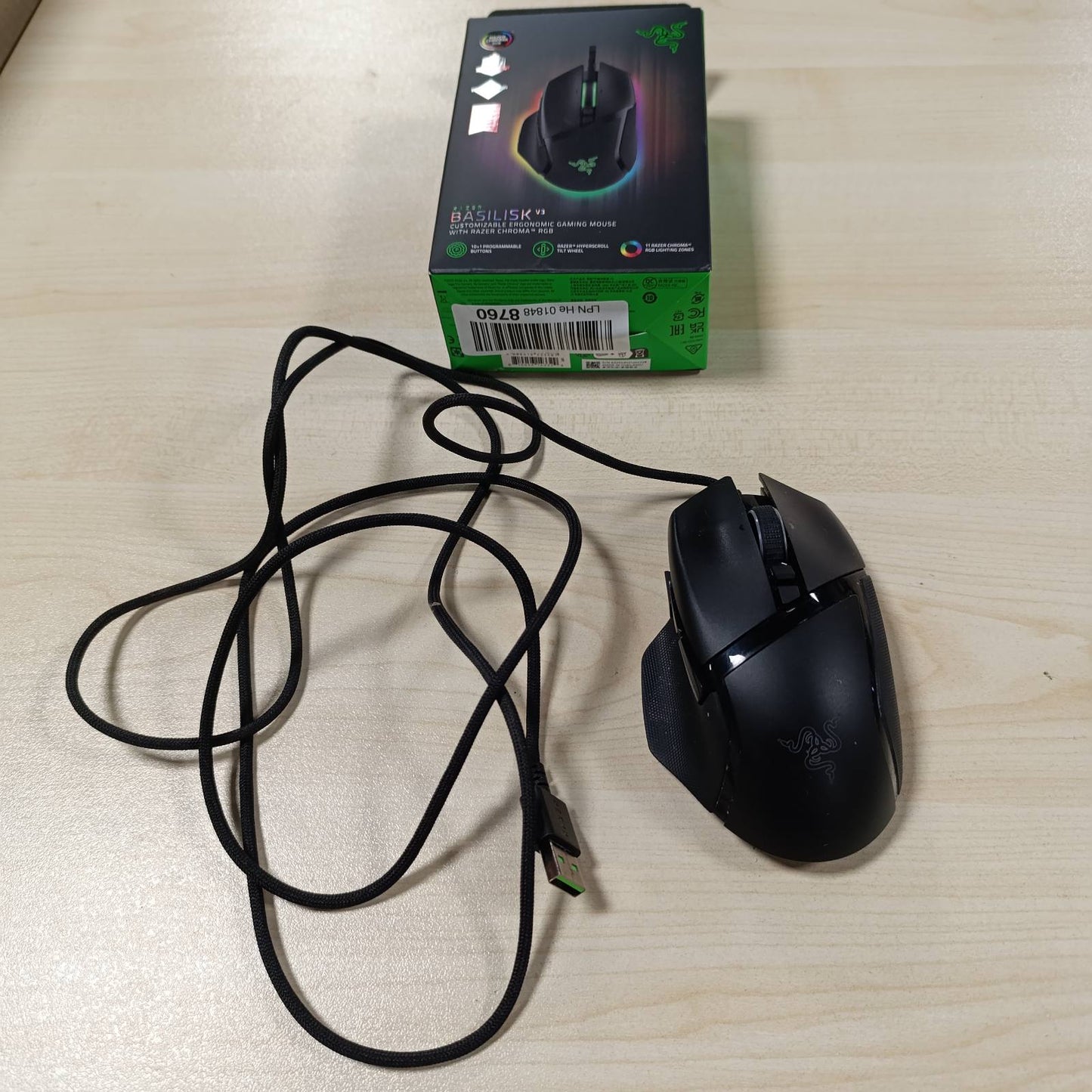 267885 - RAZER MAUS Basilisk V3, Maus Lojërash me Tel, 10+1 Butona të Programueshëm, Rrotë HyperScroll me Animacion, 11 Zona Ndriçimi Chroma RGB, Çelës Optik i Mausit, Fokus me Sensor Optik+ 26K DPI, i Zi
