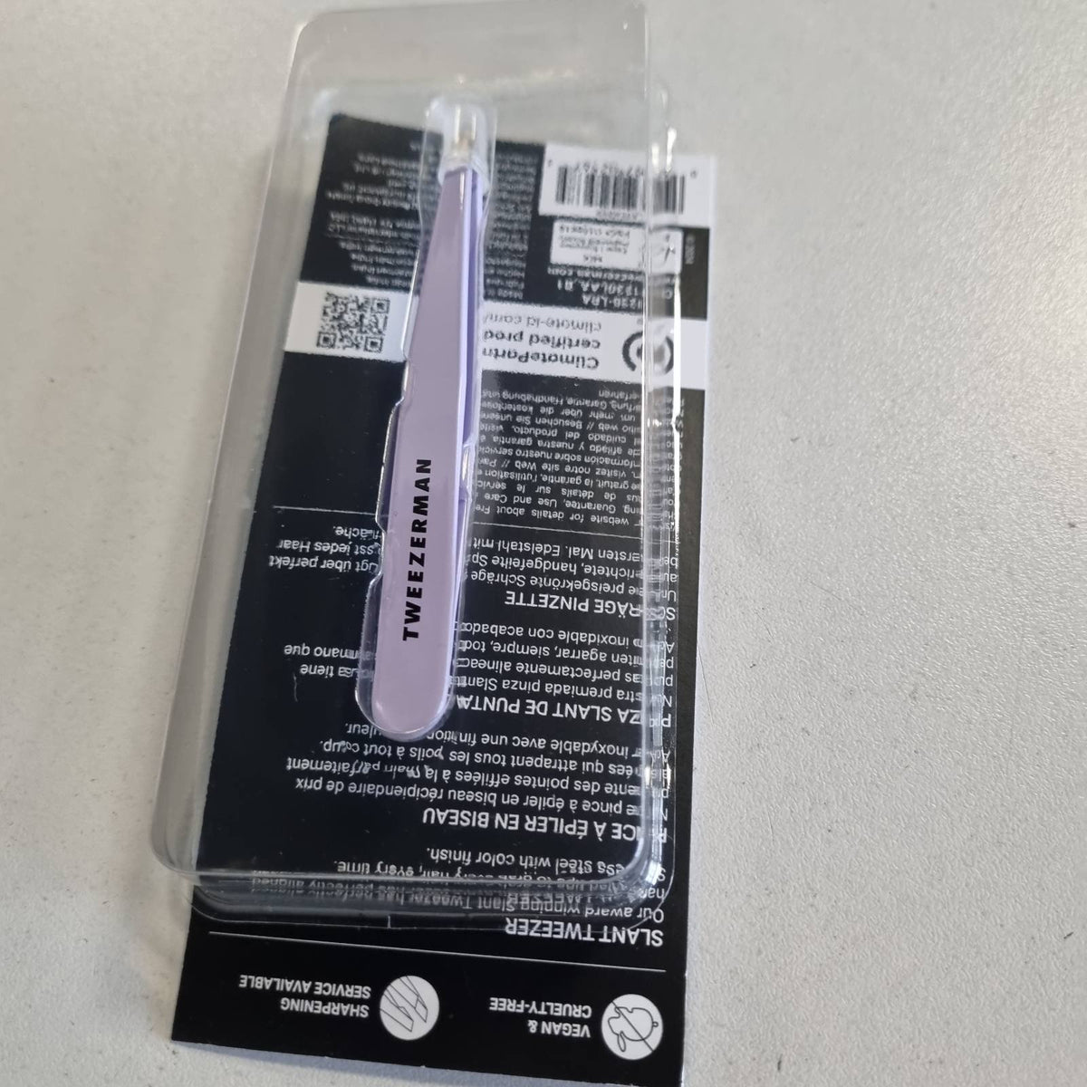 316520 - TWEEZERMAN, Pinceta me majë të pjerrët, çelik inox, ngjyrë livandoje, cilësi profesionale