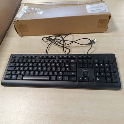 276988 - TASTIERË ME TEL TRUST TARO, AZERTY French, Rezistent ndaj Derdhjeve, e Heshtur, Kabllo USB 1.8 m, Taste të Sheshta, Tastierë PC, Laptop, Kompjuter, Windows, Mac OS - E Zezë