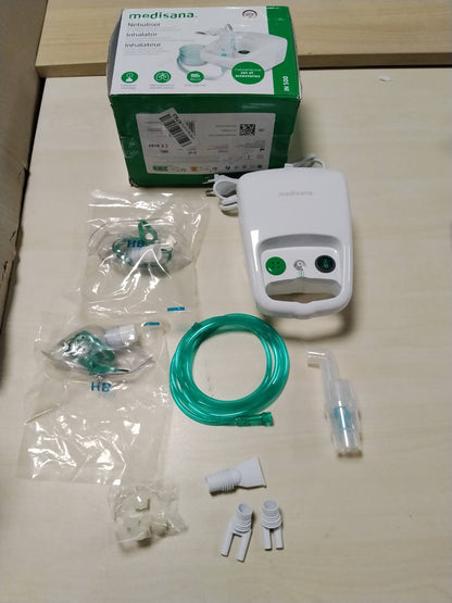 315875 - Medisana Inhalator IN 500, nebulizator kompresor me grykë dhe maskë për të rritur dhe fëmijë, për ftohje ose astmë me aksesorë shtesë dhe një tub të gjatë
