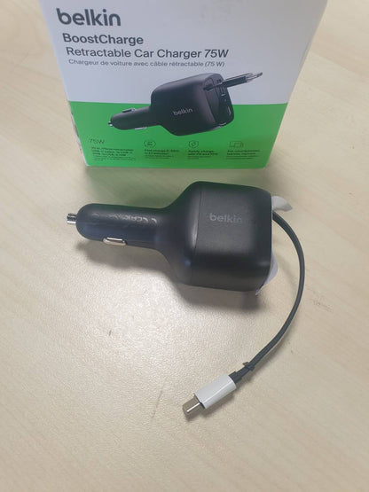 268279 - BELKIN Karikues makine 75W USB-C, kabllo USB-C e tërheqshme, i pajtueshëm me iPhone 17/16, Galaxy S25, AirPods, tableta, MacBook, Chromebook