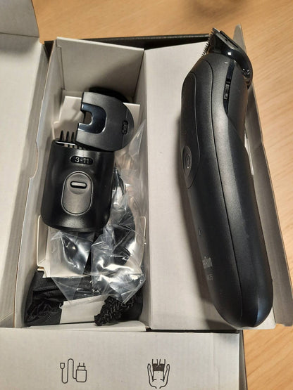 275163 - BRAUN Makinë prerëse elektrike për flokë, Seria 5 AIO5540 9-në-1, e zezë, e papërshkueshme nga uji, me bateri të rikarikueshme, teh ultra i mprehtë, pa tel, set me 7 krehëra, çantë udhëtimi.