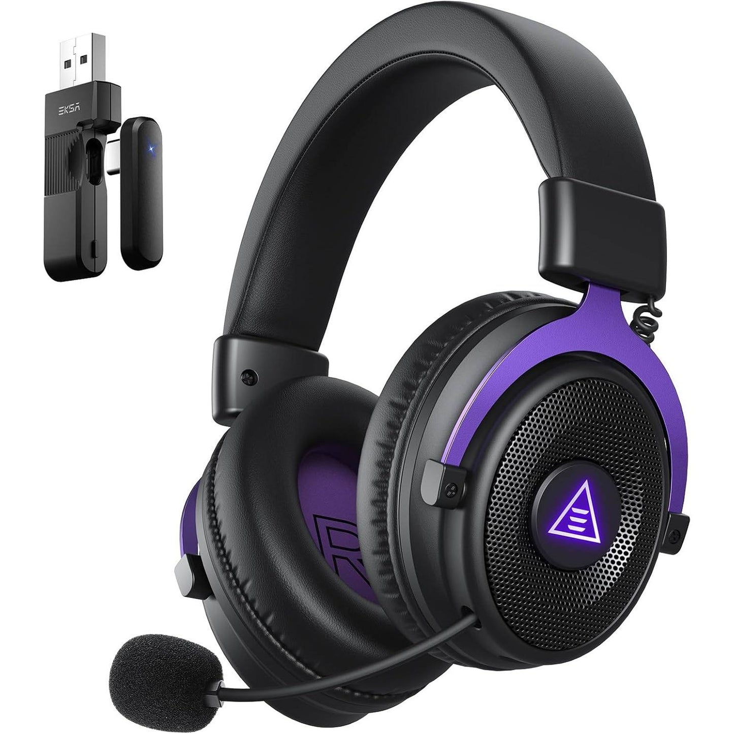272880 - Kufje Lojërash Pa Tel EKSA E900WT me Mikrofon për PC PS5 dhe PS4 | Latency 30ms, Kufje Lojërash USB 2.4 Ghz, Type-C dhe Bluetooth, Bateri 80 Orë, Dritë LED