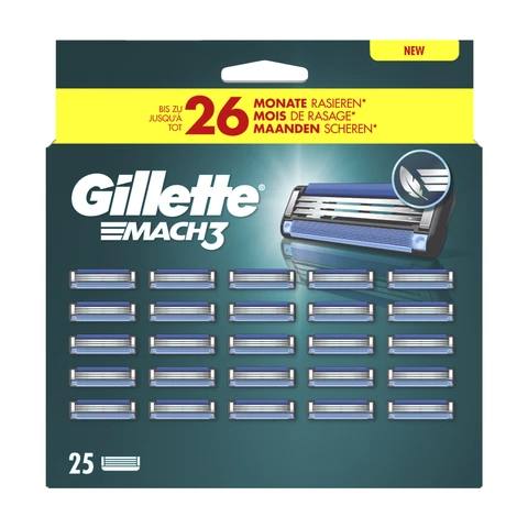 315847 - GILLETTE Tehe Mach 3 për Burra, 25 Tehe Origjinale, Tehe Zëvendësuese për Makinat e Rrojës së Lagur me Shirit Lubrifikues