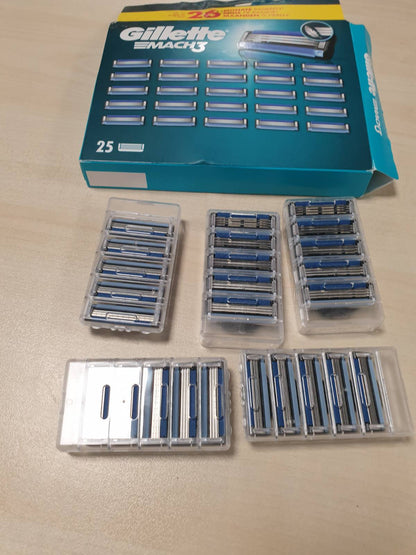 315847 - GILLETTE Tehe Mach 3 për Burra, 25 Tehe Origjinale, Tehe Zëvendësuese për Makinat e Rrojës së Lagur me Shirit Lubrifikues