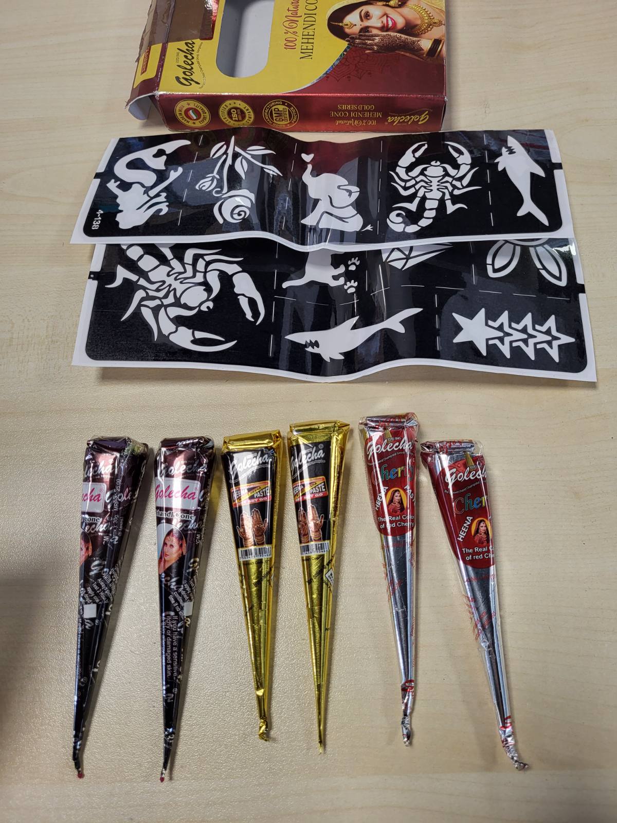 317400 - TATUAZH ME HENA 6x Naturic, Tatuazh i Përkohshëm 11x Shabllon, Tatuazhe të Përkohshme Mehndi, Kone Natyrale, Ngjitëse Tatuazhesh, Kafe e Kuqe, e Kuqe Qershi, e Zezë