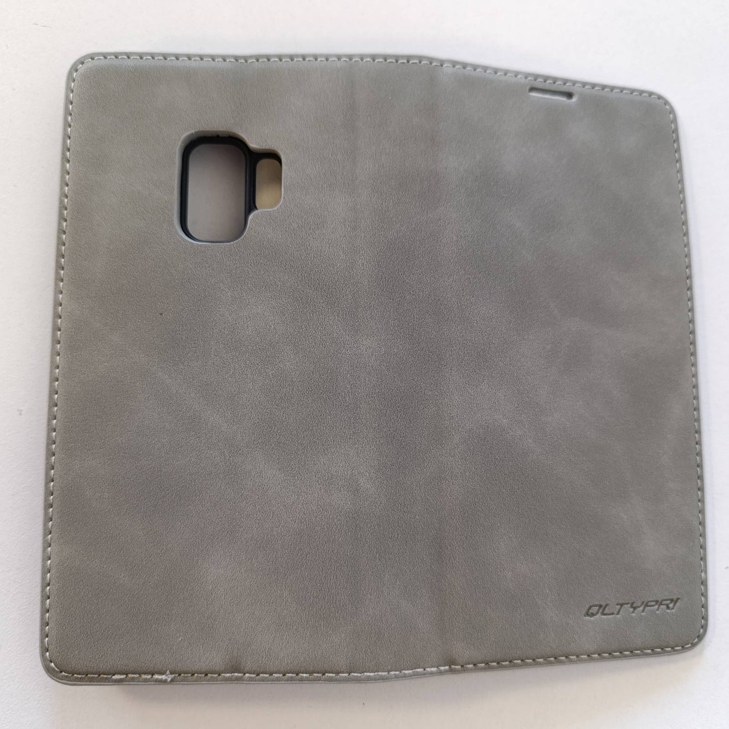 320521 - Mbrojtëse QLTYPRI për Samsung Galaxy S9, Mbrojtëse e hollë lëkure me mbajtëse karte, mbyllje magnetike, mbulesë mbrojtëse me palosje për Samsung Galaxy S9 - Gri