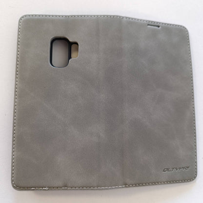 320521 - Mbrojtëse QLTYPRI për Samsung Galaxy S9, Mbrojtëse e hollë lëkure me mbajtëse karte, mbyllje magnetike, mbulesë mbrojtëse me palosje për Samsung Galaxy S9 - Gri