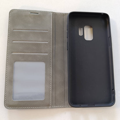 320521 - Mbrojtëse QLTYPRI për Samsung Galaxy S9, Mbrojtëse e hollë lëkure me mbajtëse karte, mbyllje magnetike, mbulesë mbrojtëse me palosje për Samsung Galaxy S9 - Gri