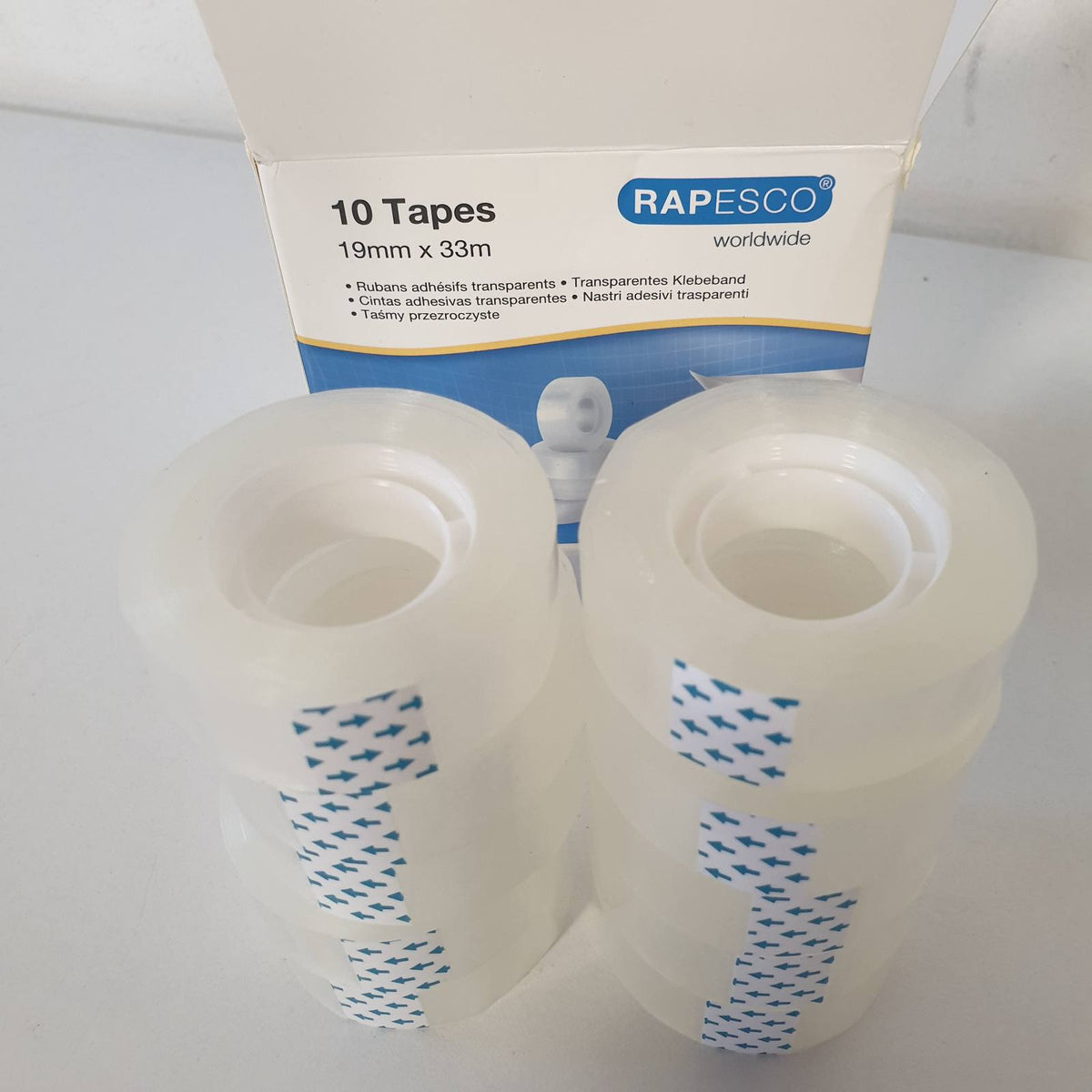 309359 - Rapesco 1807 Rrotulla shiriti ngjitës transparent, 19 mm x 33 m, 10 copë