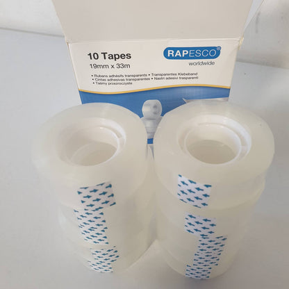 309359 - Rapesco 1807 Rrotulla shiriti ngjitës transparent, 19 mm x 33 m, 10 copë