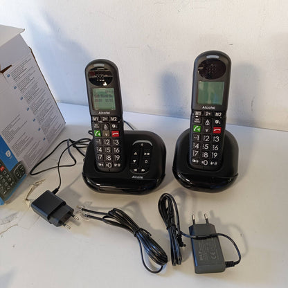 273099 - ALCATEL XL685 Voice Duo - Telefon pa tel DECT për të moshuar, Madhësi XL, me sekretari telefonike - Ekran me lexueshmëri të lartë - Butona të mëdhenj - Përforcim audio - Pa duar - Bllokim thirrjesh - 2 aparate - i zi