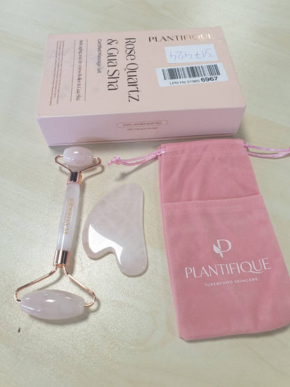 317424 - PLANTIFIQUE Rul me Kuarc Rozë dhe Gua Sha | Masazh Fytyre me Gua Sha dhe Rul me Gurë të Vërtetë