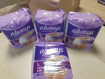 275376 - ALWAYS Always Discreet | 32 Mbajtëse për Femra | Madhësia L | Mbrojtje Shumë Thithëse | Pako 1 Mujore
