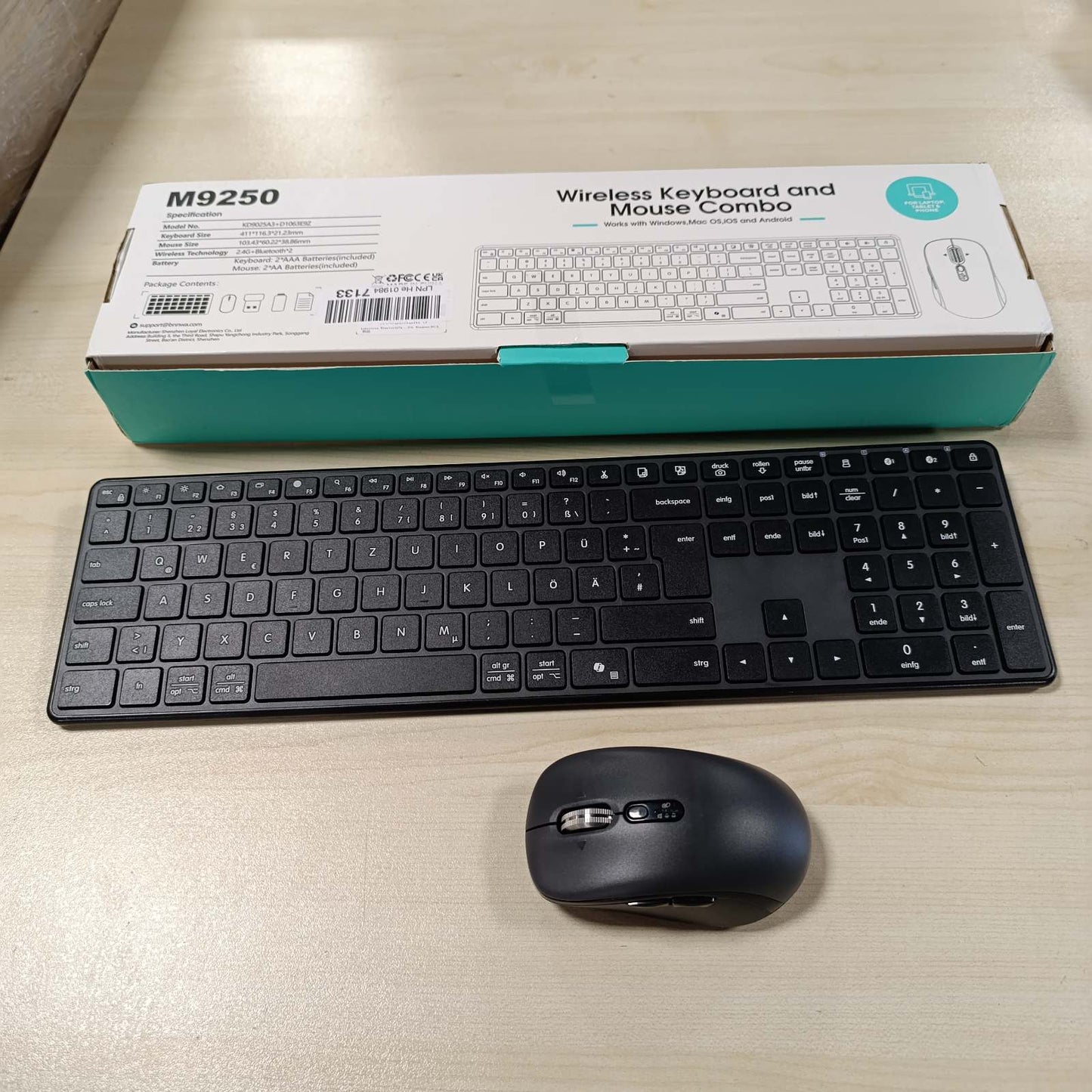 268011 - KOMBINIM Tastiere dhe Mausi pa tel Bluetooth, ultra i hollë, radio 2.4 GHz, lidhje të dyfishtë Bluetooth, madhësi e plotë, për Windows/PC/Laptop