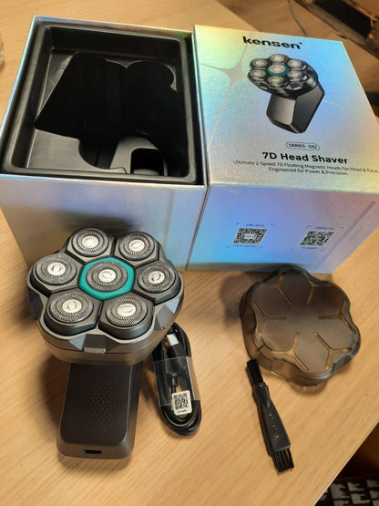 315713 - KENSEN Makinë rroje elektrike 7D për burra, jetëgjatësi baterie 100-minutëshe, IPX6 e papërshkueshme nga uji, ekran LED, USB-C, 8100 dhe 8500 RPM