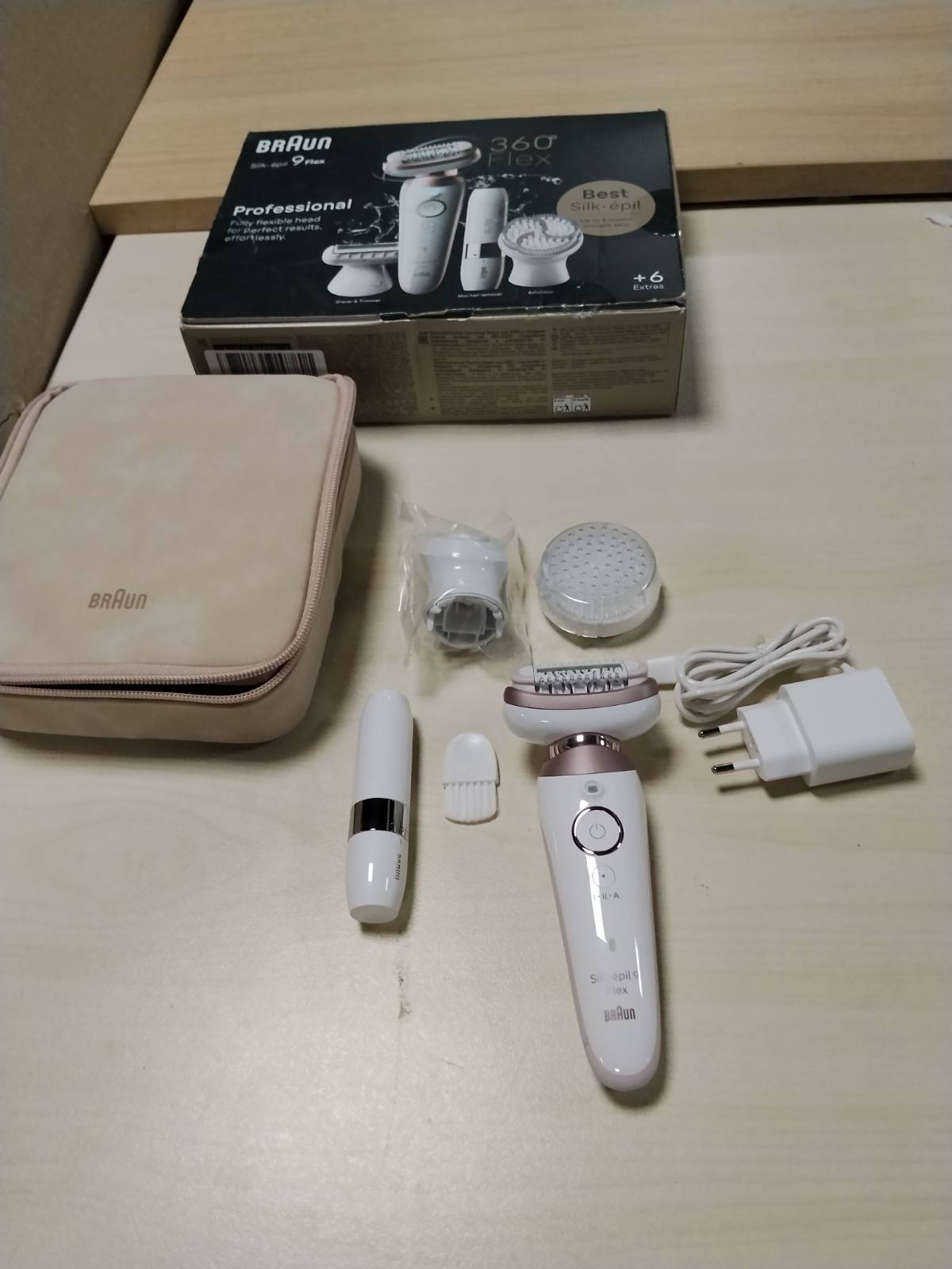 315083 - k-épil 9 Flex, Epilator me Kokë Fleksibile 360°, i papërshkueshëm nga uji, me kokë rroje për femra, krehër shkurtues, furçë eksfoliuese, mini rroje për fytyrën, model 9-360 3D, ngjyrë e bardhë/rozë