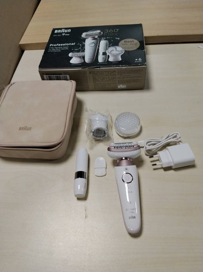 315083 - k-épil 9 Flex, Epilator me Kokë Fleksibile 360°, i papërshkueshëm nga uji, me kokë rroje për femra, krehër shkurtues, furçë eksfoliuese, mini rroje për fytyrën, model 9-360 3D, ngjyrë e bardhë/rozë