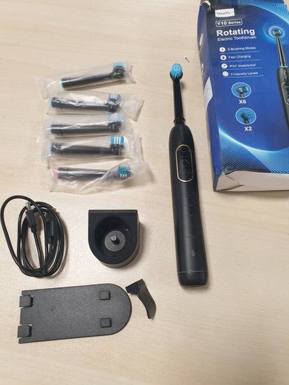 316387 - Furçë dhëmbësh elektrike rrotulluese, 3 nivele intensiteti, 5 mënyra, 8 koka furçe, IPX7 rezistente ndaj ujit, e zezë