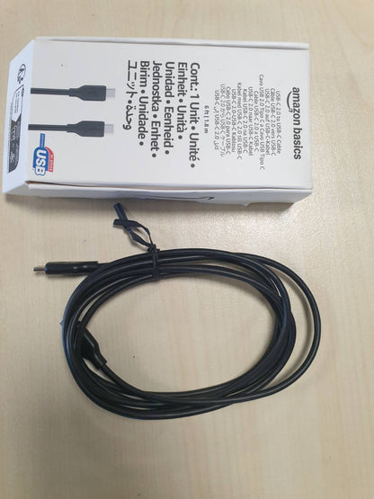 269523 - AMAZON BASICS Kabllo karikimi të shpejtë USB-C në USB-C 2.0, shpejtësi 480 Mbps, i çertifikuar USB-IF, për Apple iPhone 16/15, iPad, Samsung Galaxy, tableta, laptopë, 1.8 m, i zi