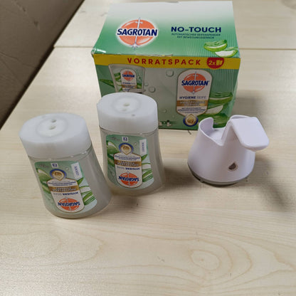 318028 - DOZATOR SAGROTAN Automatik Sapuni Pa Prekje, i Bardhë, 2 x 250 ml Sapun të Lëngshëm me Mbushje Sagrotan Aloe Vera