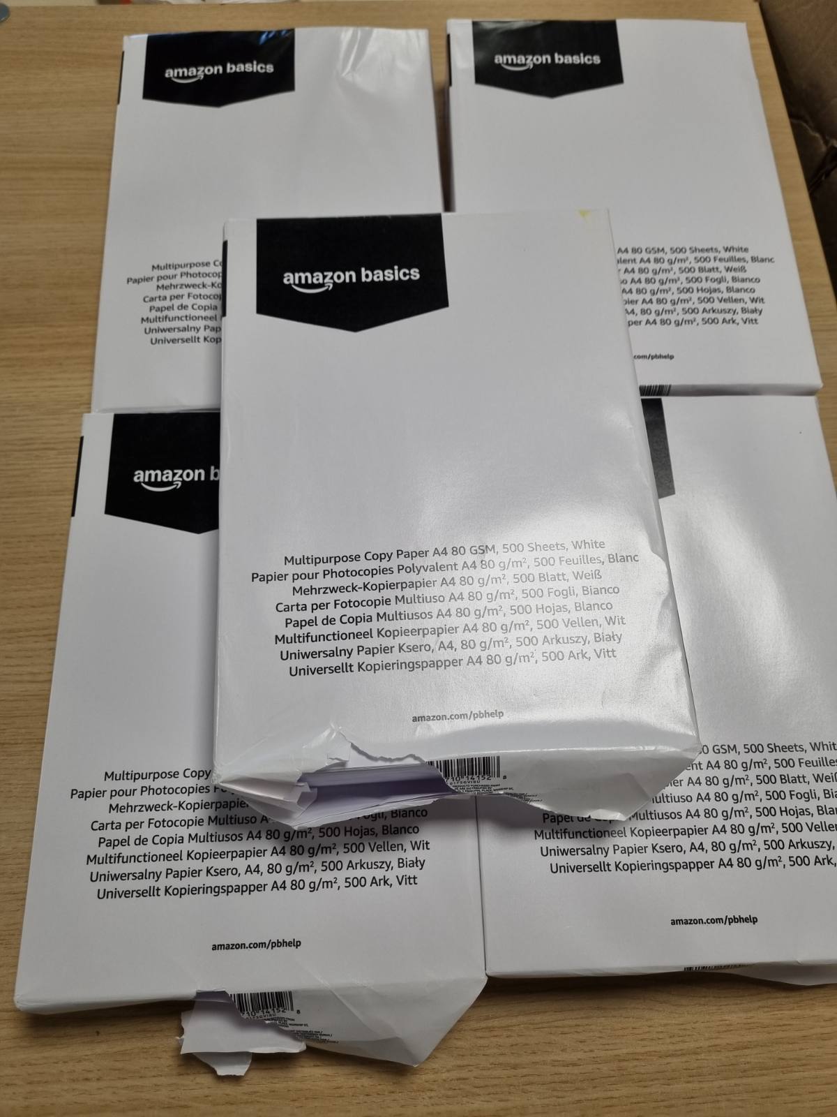 273626 - AMAZON BASICS Letër printeri, DIN A4, 80 g/m², 2500 fletë, 5 pako me 500, e bardhë