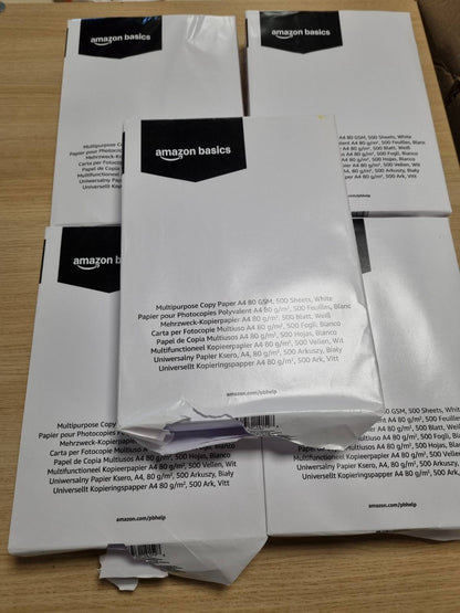 273626 - AMAZON BASICS Letër printeri, DIN A4, 80 g/m², 2500 fletë, 5 pako me 500, e bardhë