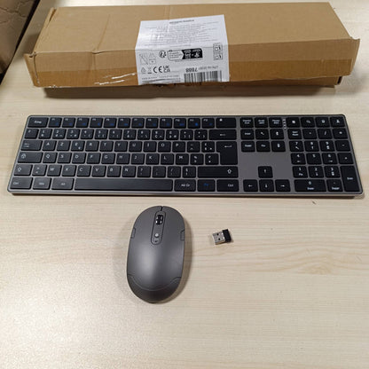 276510 - AMAZON BASICS Maus pa tel i rikarikueshëm, Tastierë e plotë ultra e hollë dhe e heshtur me tastierë numerike, FR Layout gri, e zezë