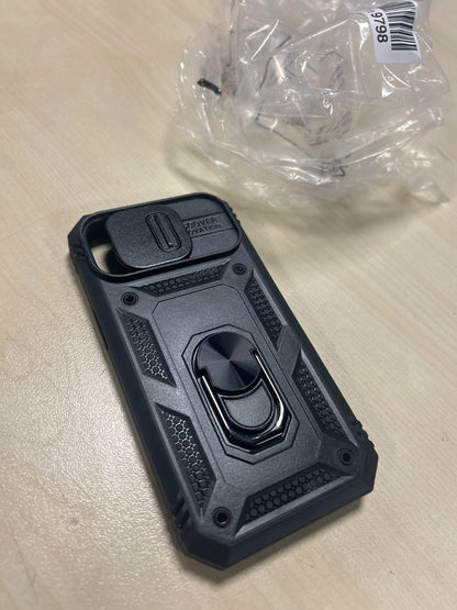 274664 - LeYi Mbështjellëse Rezistente ndaj Goditjeve për iPhone 15 me Lente Rrëshqitëse, Mbajtëse Unaze, E Zezë