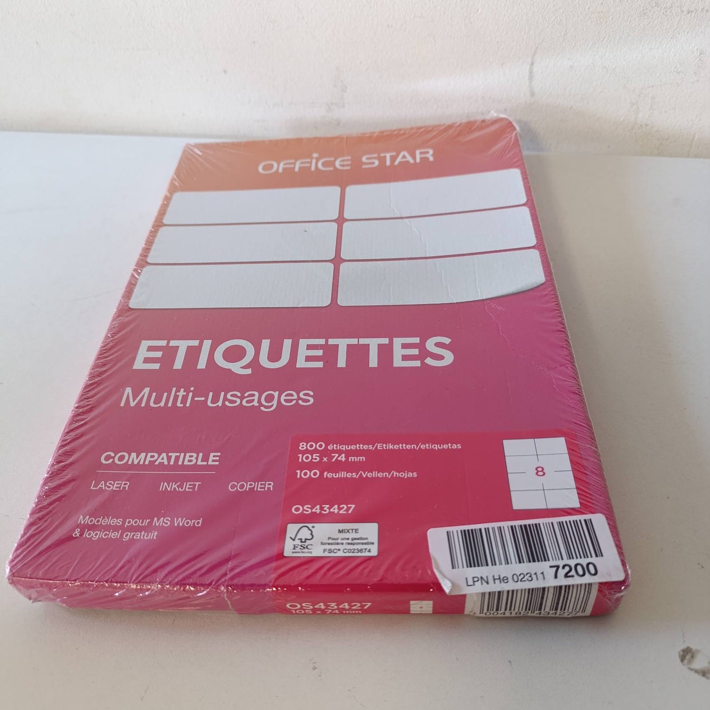 273866 - OFFICE STAR 800 Etiketa Vetëngjitëse të Bardha, Personalizueshme, 105 x 74 mm, Printim me Lazer, Inkjet dhe Fotokopjues.