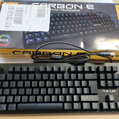 273274 - G-LAB Tastiera Mekanike për Lojëra Keyz Carbon E, Çelësa AZERTY Blue, Ultra Precize - 16 Efekte Ndriçimi nga Prapa - Mbështetëse Magnetike për Kyçin e Duarve - E Përputhshme me PC PS4/PS5 Xbox One/Series X - E Re