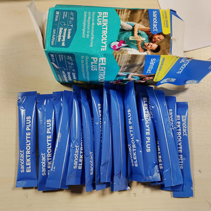308415 - SANOTACT Electrolytes Plus, 20 bustina, pluhur elektroliti, 100% vegan, shije portokalli