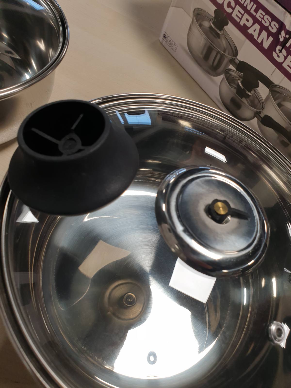 196533 - PRIMA KITCHEN Kook Home Chef - Set I Tenxhereve prej Çeliku Inox me 6 copë, me Kapakë Qelqi dhe dorëza të Forta, Tigan - Argjendi