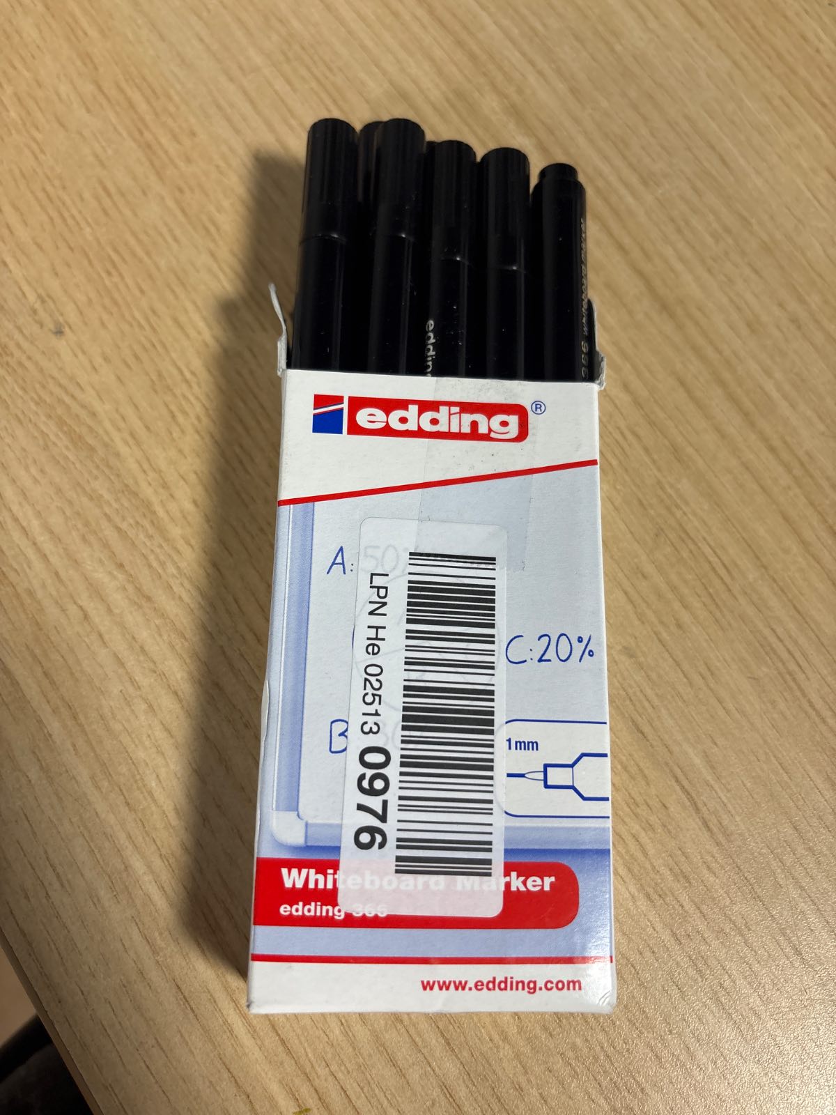 267364 - EDDING 366 Shënues për tabelë të bardhë - i zi - 10 shënues të hollë - majë 1 mm - që fshihet në mënyrë të thatë