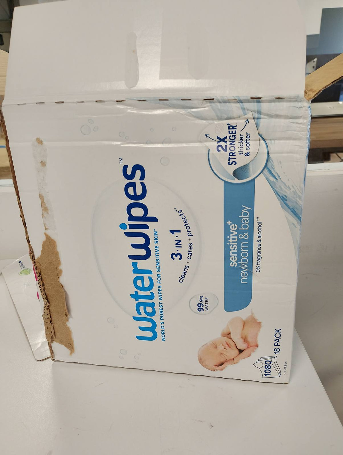 300346 - WATERWIPES Sensitive+ Peceta për të porsalindur dhe foshnje, 1080 copë (18 pako), pastrim 3 në 1, kujdes, mbrojtje, 99.9% ujë, pa aromë