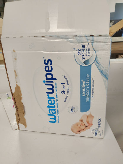 300346 - WATERWIPES Sensitive+ Peceta për të porsalindur dhe foshnje, 1080 copë (18 pako), pastrim 3 në 1, kujdes, mbrojtje, 99.9% ujë, pa aromë