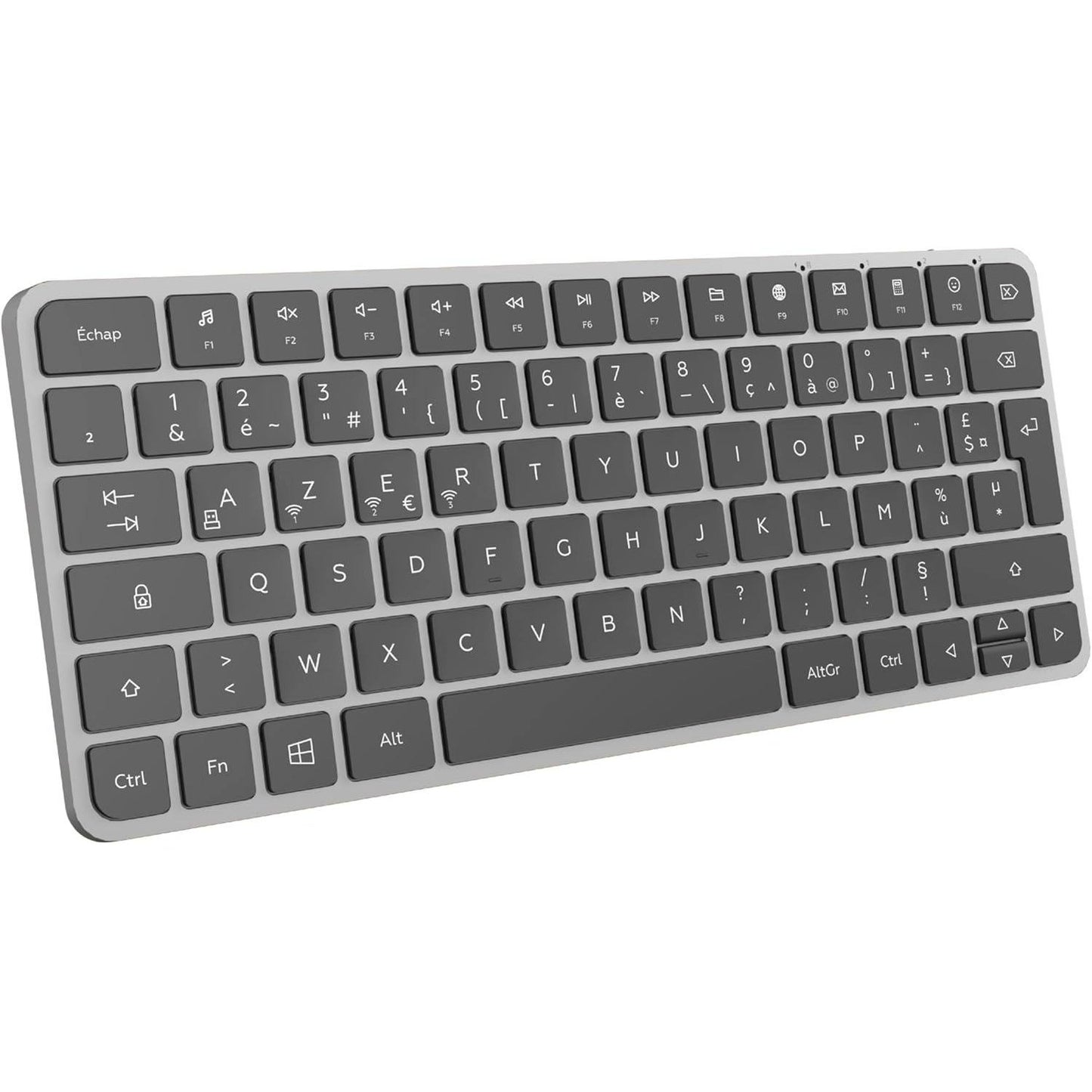 245756 - KP430W Mini - Tastierë Kompakte me Lidhje të Shumëfishta Pa Tel - Marrës USB AZERTY 2.4Ghz + 3 Marrës Bluetooth, 12 Shkurtore Multimediale, Ngarkim i Shpejtë nëpërmjet USB-C - Windows