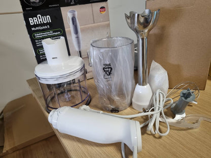 162157 - BRAUN MultiQuick 5 MQ50.236M, Blender i Bardhë me Teknologji PowerBell Plus, 21 Shpejtësi + Turbo, Sistem EasyClick, Grirës 500ml, Rrahëse prej Çeliku Inoks dhe Gotë 600ml, Fuqia 1000W