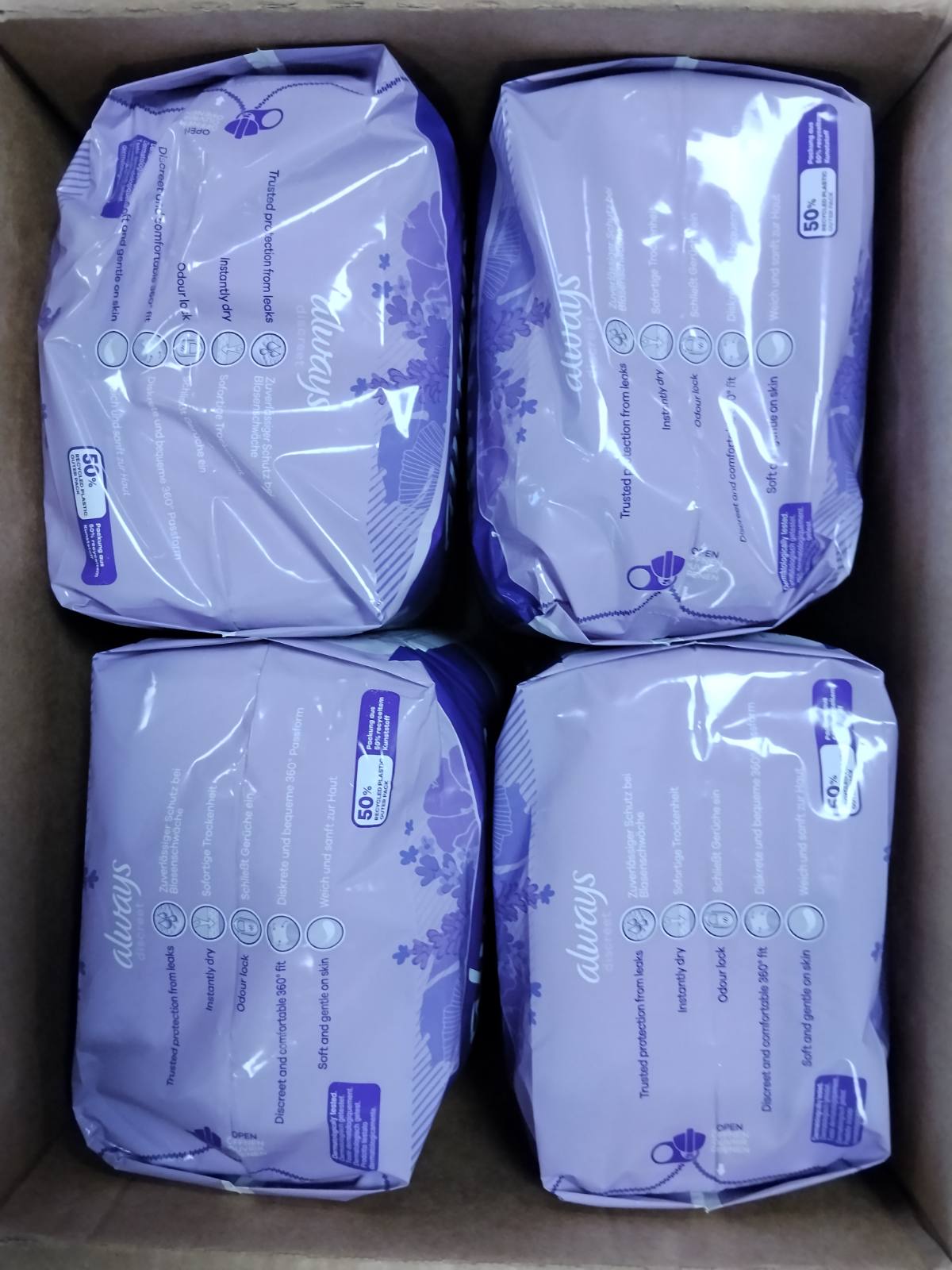 316576 - ALWAYS DISCREET, 48 Mbajtëse për Inkontinencë për Femra, Madhësia M, të Bardha, Mbrojtje Shumë Thithëse, Pako 1 Mujore, 4 copë