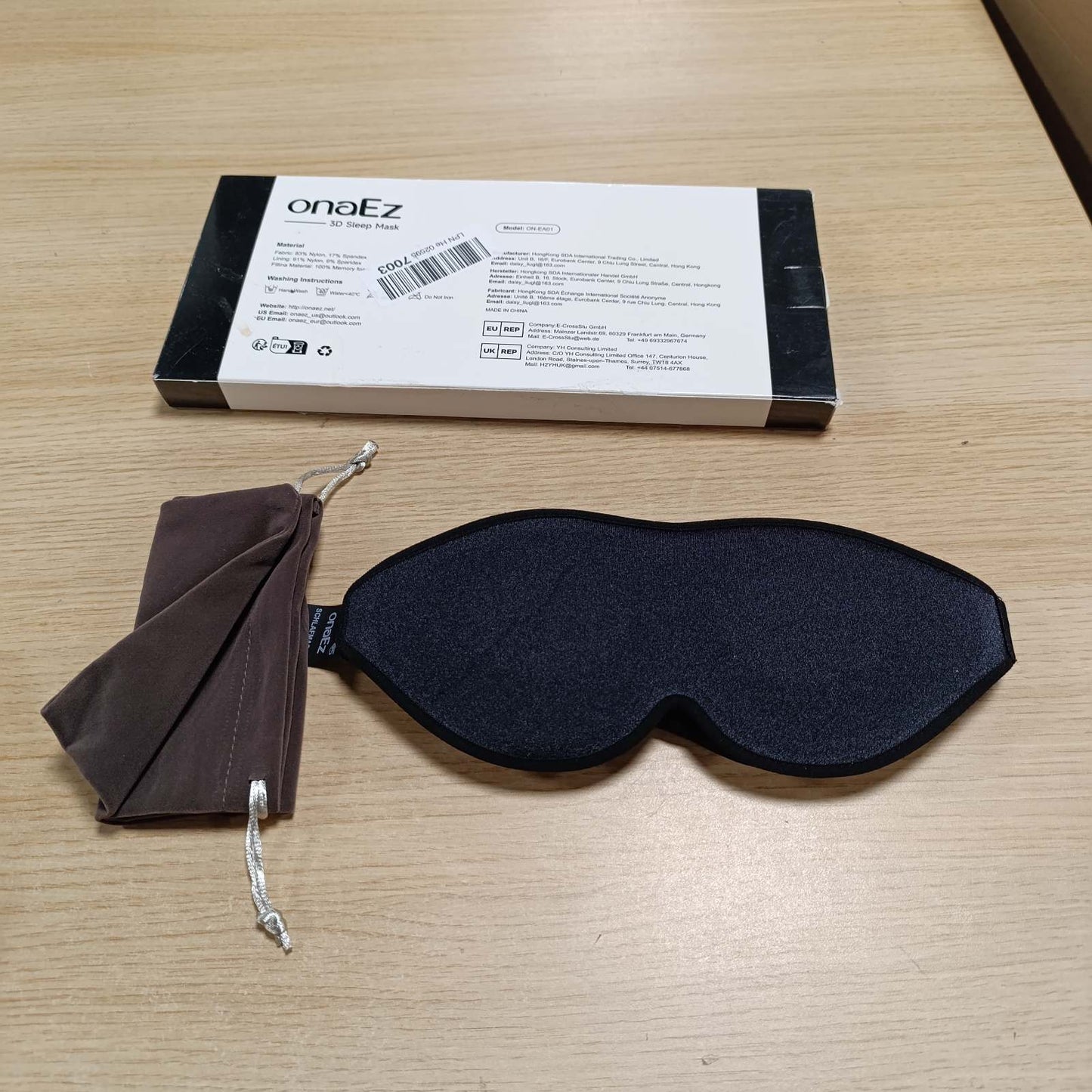 317799 - ONA EZ Maskë Gjumi 3D për Burra dhe Gra, maskë sy total bllokuese e dritës, zgavra sy të fundura 12 mm, jastëkë hunde të ngritur, maskë gjumi prej mëndafshi akullor për udhëtim, dremitje, e zezë