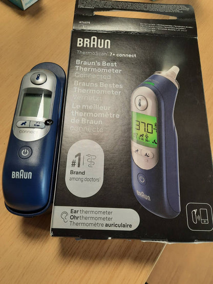 315784 - BRAUN Termometër Veshi ThermoScan® 7+, I Pajtueshëm me Aplikacionin Braun Family Care™, Teknologjia Age Precision®, Ekran Dixhital me Kodim Ngjyrash, I Përshtatshëm për Foshnje dhe Fëmijë të Vegjël