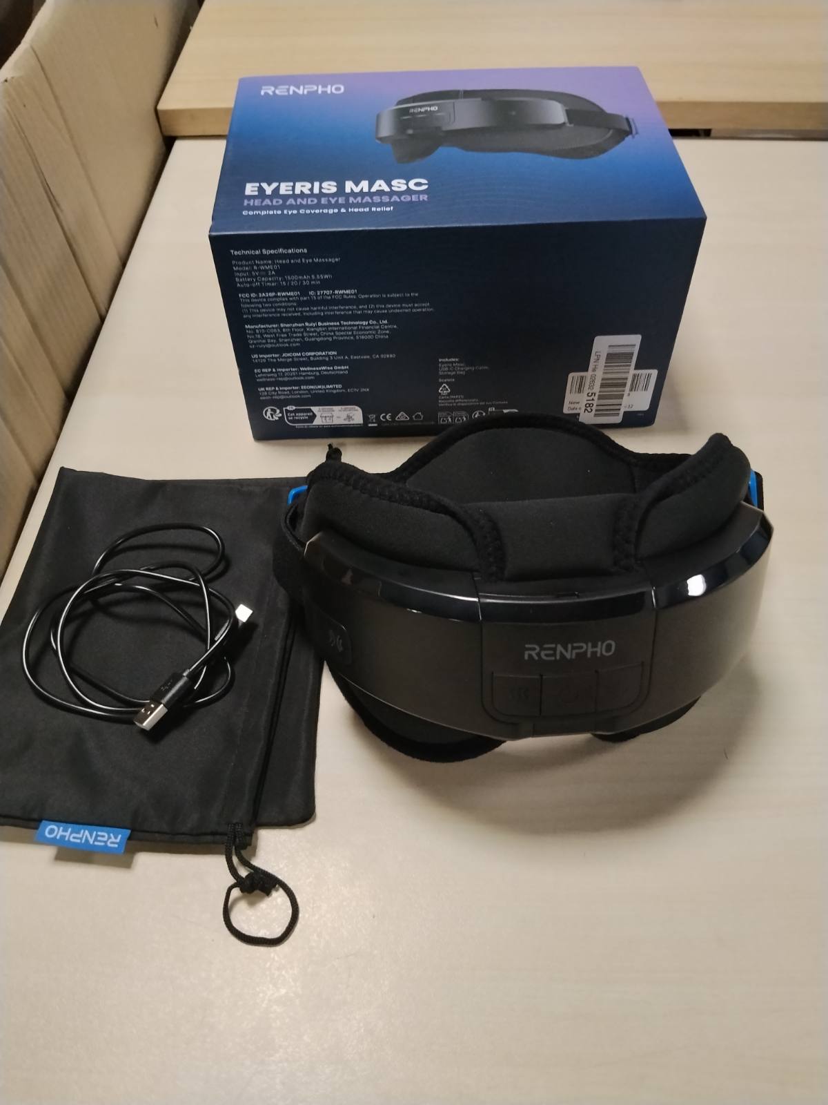 315439 - Masazhues për Sytë me Nxehtësi, Maskë Syri Bluetooth me Muzikë, Masazhues Koke me 3 Mënyra për Ballin, Pjesën e Pasme të Kokës dhe Tëmthat