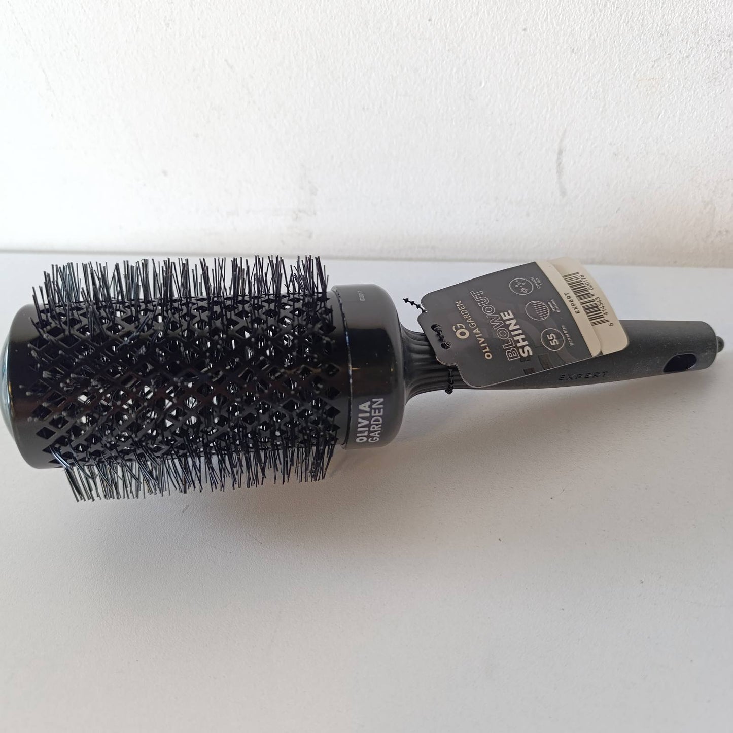316881 - OLIVIA GARDEN Furçë Expert Blowout Shine, E zezë, 55 mm, Furçë qeramike e rrumbullakët antistatike për floke me shkëlqim